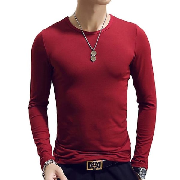 Polo med hög krage för män, enfärgad, smal, elastisk, tunn, pullover, vår, höst, underkläder, polotröja, herrstickad blus, baströja, topp Red wine 3 XL