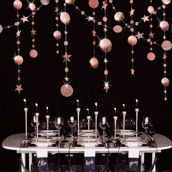 Roséguld Cirkel Prickgirlang Streamer Kit för Twinkle Star Party Dekoration Glitter Reflekterande