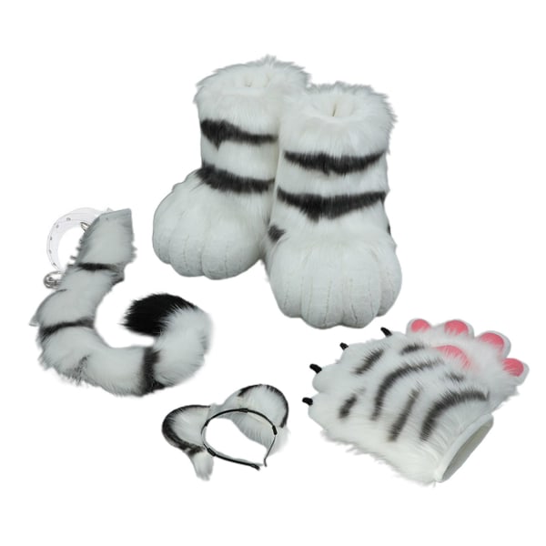 Tiger Ears Pannband & Tail Skor Handske Kostym Kit För Halloween Party Unisex