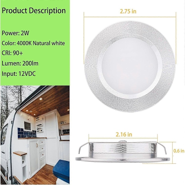 2025 Nya RV Interiörlampor Super Slim LED Taklampor DC12V 2W 200LM Full Aluminium RV Infälld Belysning f