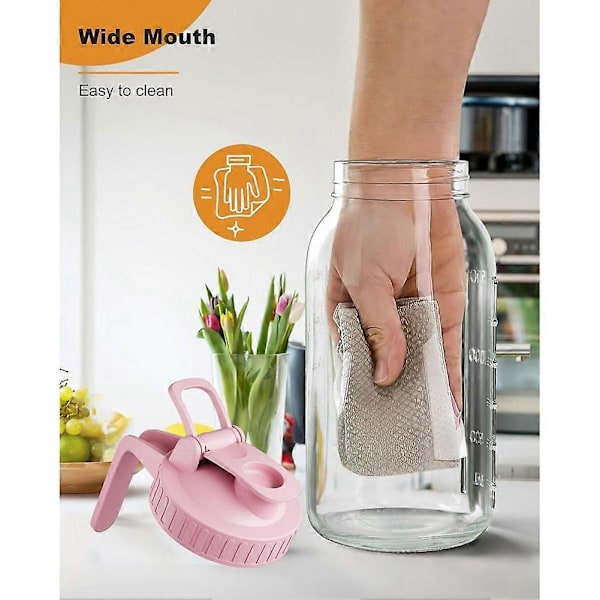 64oz Glas Mason Jar Kande med Låg, 2 Liter Lufttæt Glas Vandkande, Lækagesikker Bredmundet Mason J