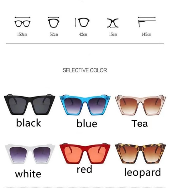 Dame Nye Cat Eye Solbriller Unisex Retro Firkantet Stel Oversized Briller UV401 Chroma Briller Rejsebriller Red Style2