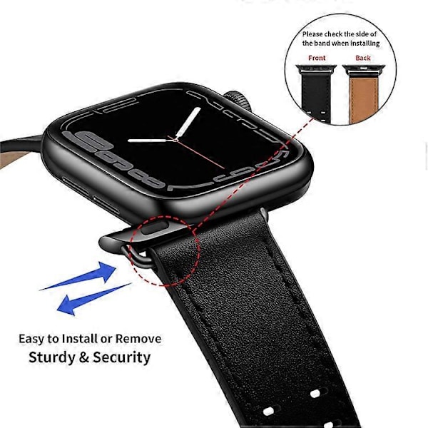 Kompatibel med Apple Watch Series 10 42mm / 9 8 7 41mm / 6 5 4 SE SE (2022) SE (2023) 40mm / 3 2 1 38mm Urrem Ægte Læder Black