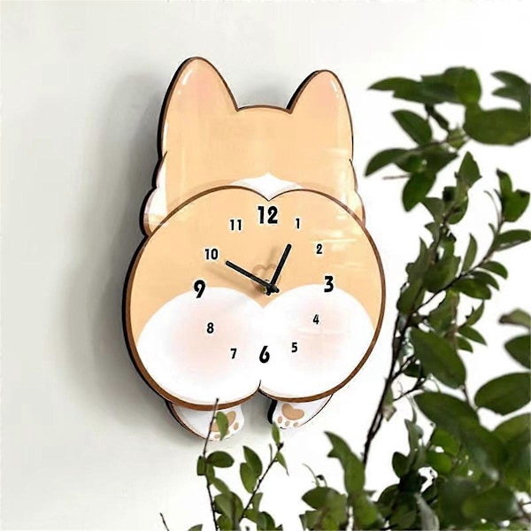 Tegneserie Hund Corgi Gyngende Ur Værelse og Soveværelse Dekorativt Ur Sødt Stille Vægur