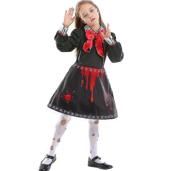 Halloween Skræmmende kostumer Børn Barn Blodig Zombie Ghost Doll Kostume Cosplay Til piger Gotisk kjole til 8-10 år gammel