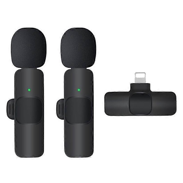 K9 Trådløs Lavalier Mikrofon 2 x Sender med Lightning Receiver Smart Støjreduktion Bærbar 2.4GHz BT Mic til Live-stre