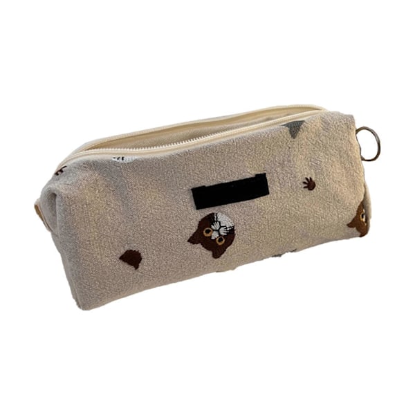 Kaunis kirjontakuvioinen penaali puuvillakangasta, kynälaukku, monikäyttöinen suuri penaali tytöille ja opiskelijoille, beige