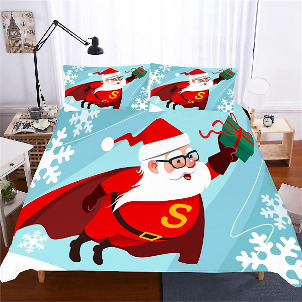 God Jul Påslakan King/Queen Size, röd Jultomte På Motorcykel Mönster Sängkläder Set 2/3 delar Polyester Täcke
