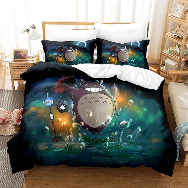 Mi2 Miyazaki Hayao Naapurini Totoro 3D-painettu vuodevaatesetti Pussilakana Peittopäällinen Tyynyliina Lasten Lahja US TWIN 173x218cm