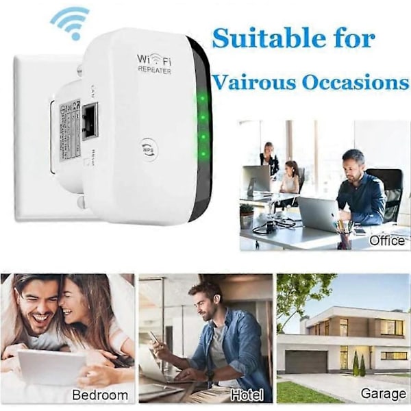 WiFi Repeater Kraftfull 300Mbps WiFi Förstärkare Kraftfull 2.4GHz WiFi Räckviddsförlängare WiFi Repeater Trådlös Extender med Ethernet-port, WiFi Extender Wi
