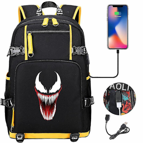 Venom Fashion Printet USB Ungdoms Skoletaske (1-4) Color-16