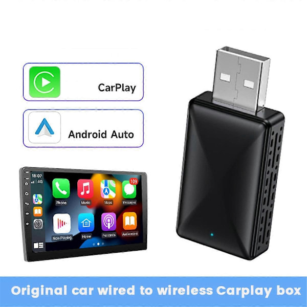 2 i 1 Trådbunden till Trådlös CarPlay Adapter Android Auto TV Box Adapter Mirrorlink Bluetooth 5.0 för Ca
