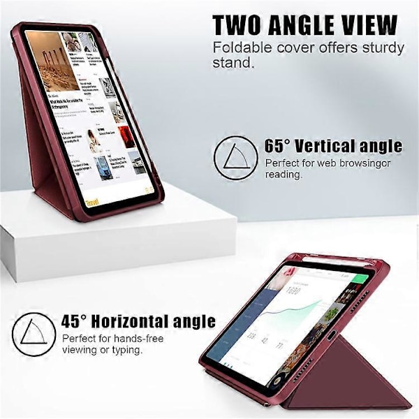 Kompatibel med iPad 10.9 (2022) / iPad 10. generation Origami Stand PU Læder Tablet Case Auto Vågn/Sov Pen Slot Beskyttelsescover WineRed