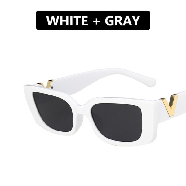 Retro Rektangel Solbriller Dame Vintage Små Innfatning Solbriller Dame Klassisk Svart Firkant WHite Gray Style7