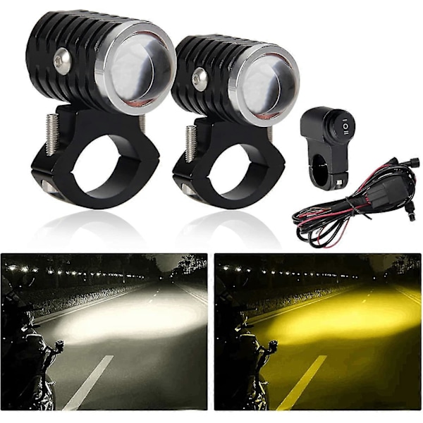 Motorcykel LED Extraljus, Vit Gult LED Spotlight Dimljus Projektorlampa Med 42 Ljuslägen, Universell För Motocross Lastbilar 2st-svart