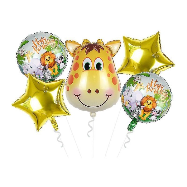 5 st Djungeldjur Tiger Lejon Apa Zebra Giraff Ko Luft Helium Ballong Barn S tiger set