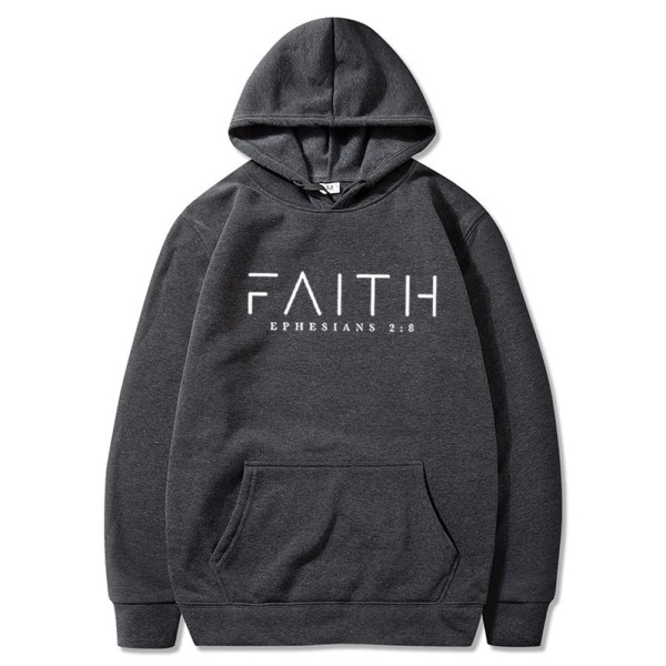 Faith Hoodie Efesierbrevet Bibelvers Huvtröja Kristen Klädsel Kristen Dam Pullover Unisex Trendig Hoodie Dark Grey M