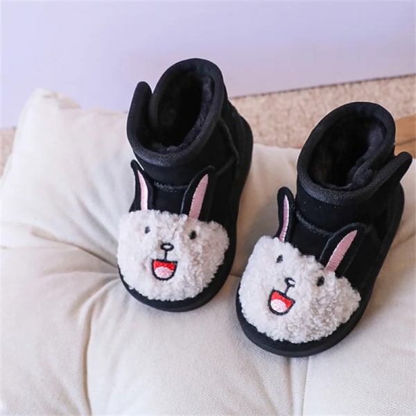 2023 Nye Babysnøstøvler Varm Plysj Søtt Kaninmønster Barnesko Myk Såle Mote Småbarn Jenter Gutter Støvler black 25(insole 15.5 cm)