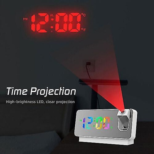 LED Smart Digital Väckarklocka Projektion Temperatur Projektor LCD-Display Tid white
