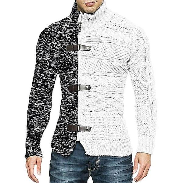 Poolokaulus Neuletakki Miesten Villapaita Syksy Talvi Tilkkutäkki Takki Vintage Miesten Neulepusero Takki Vetoketju Neulepusero Slim Topit HC3650AWhite XXL