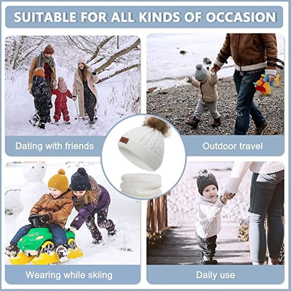 Säckig Kabelstickad Hatt för Småbarn Baby Skidmössa För Flickor Pojkar och Samma Färg Halsduk White