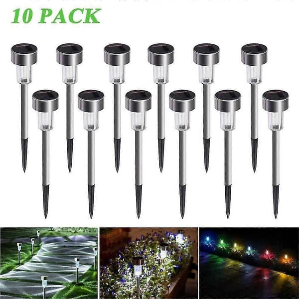 10 stk. Udendørs LED solcellelamper i rustfrit stål til have, gårdlampe Q