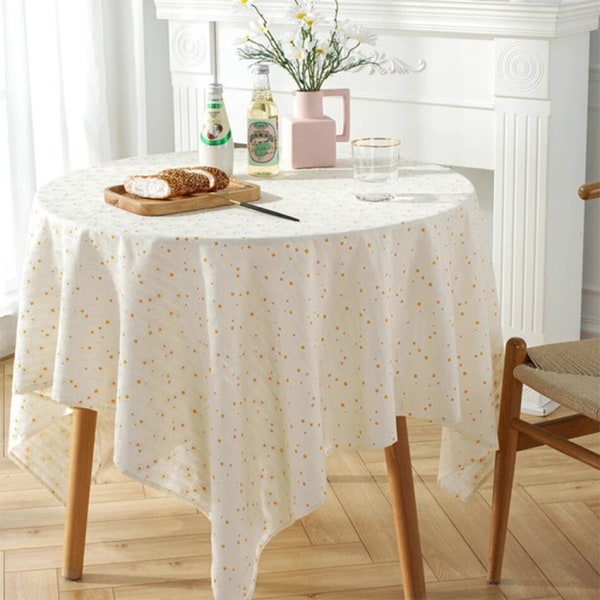 Koreansk Stil Lille Tusindfryd Bomuld Blomstret Dug, Te Bord Dekoration, Rektangulær Borddækning Til Køkken Bryllup Spisestue Golden Daisy 140X200cm