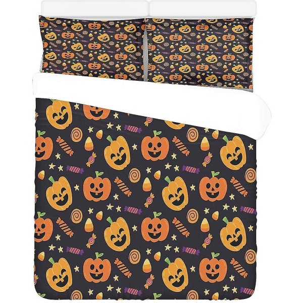 3 delar sängkläder set Halloween pumpor sötsaker cover med 2 örngott för hem sängkläder rum dekoration