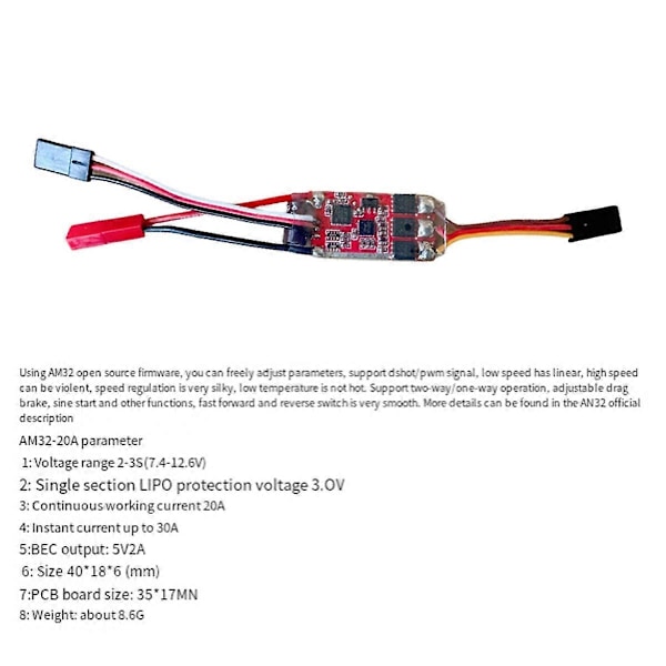 AM32 20A Harjaton teho ESC säätö Mini-Q 1:28 Mosquito Car RC -automallin tehonmuokkaukseen