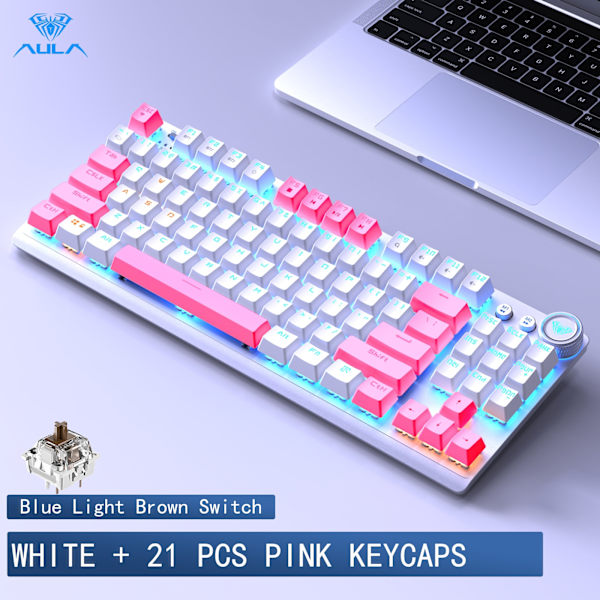F3001 Trådlöst 2.4G Bluetooth Trådbundet Tre-läges Tangentbord Mekaniskt Spel Kontor Trådlöst Bakgrundsbelyst 87-Tangenters Tangentbord White P Brown switch
