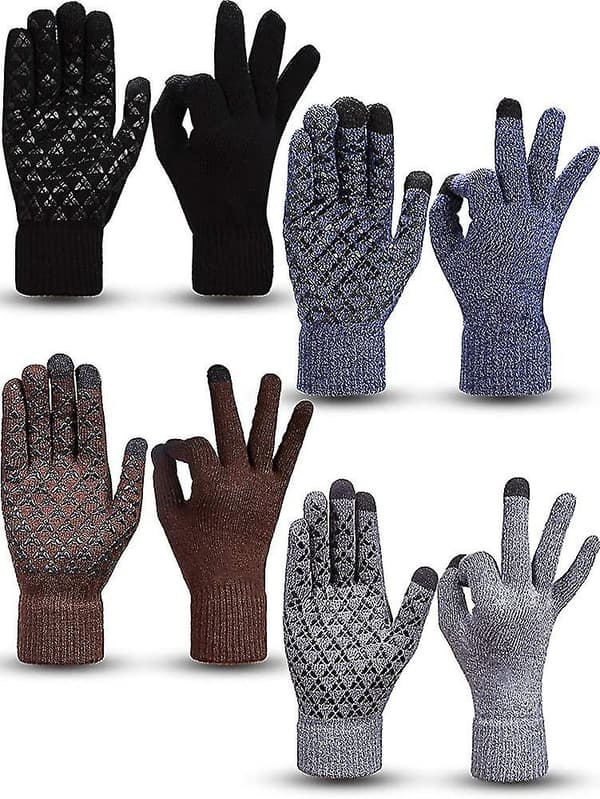 4 Par Vinter Strik Touchscreen Handsker Varme Teksthandsker Elastiske Skridsikre