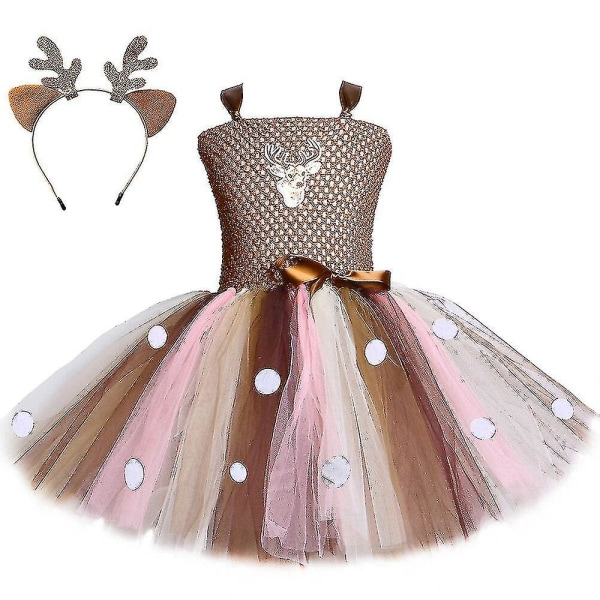 Snabb Leverans Ren Tutu Klänning För Flickor Halloween Juldräkt Barn Djur Älg Ren Födelsedagsfest Klänning Med Hårband 1-12 år Dress and hairband1 6t