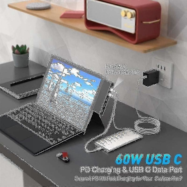 Dockingstation til Surface Pro 7 Usb Type C Surface Pro 7 7 i 1 Hub til Surface Pro 7 Tilbehør