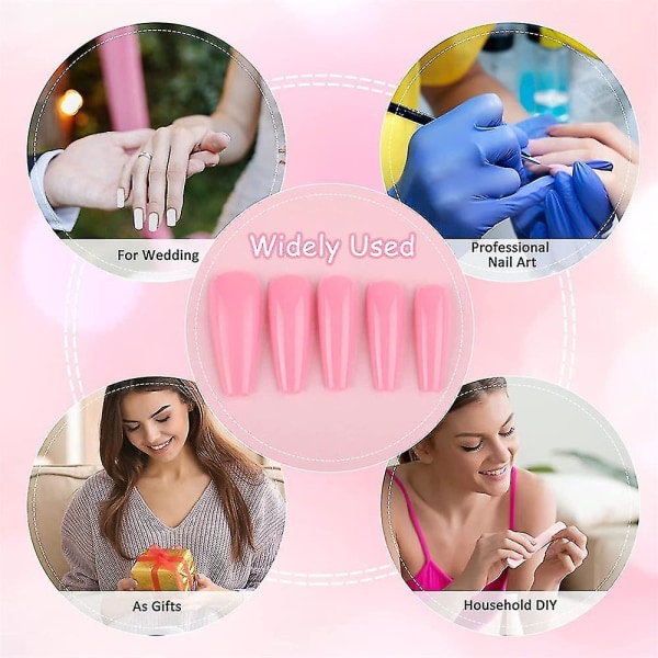 Falske Negle, Akryl Negle Tilbehør, Ballerina Farve, Transparent Fransk Stil, Kunstig Fuld Dækning, Lang Stil, 100 Stykker Clear
