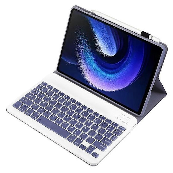 A0N7 Kompatibel for Xiaomi Pad 6 / Pad 6 Pro PU Lærdeksel Ultratynt Stativ Nettbrettveske med Avtakbart Bluetooth-tastatur Purple