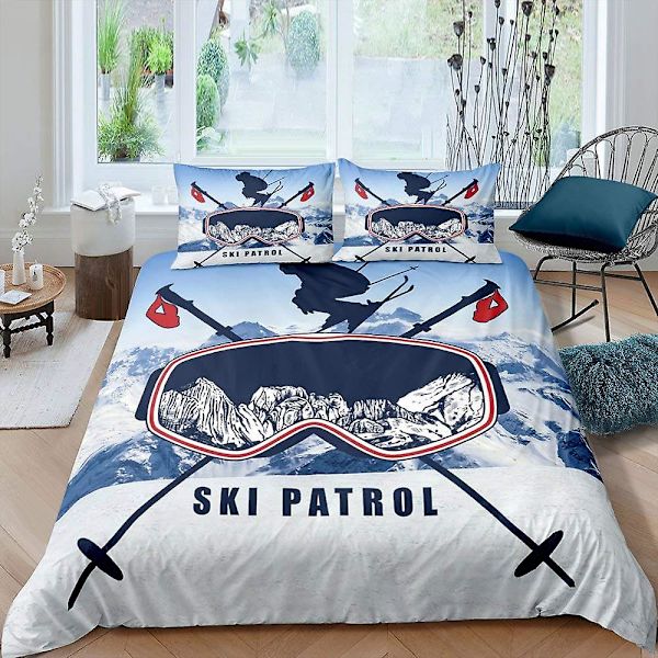 Skidåkning Kung Drottning Påslakan Ungdomar Extremsport Spel Sängkläder Set Skidstavar Snowboard Täcke Örngott Polyester Quilt Örngott