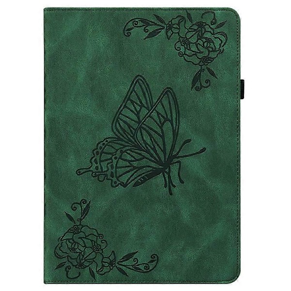 Kompatibelt Fodral för Lenovo Tab K11 Plus Fjäril Blomma Tryck PU Läder Tablet Skydd med Kortfack Green