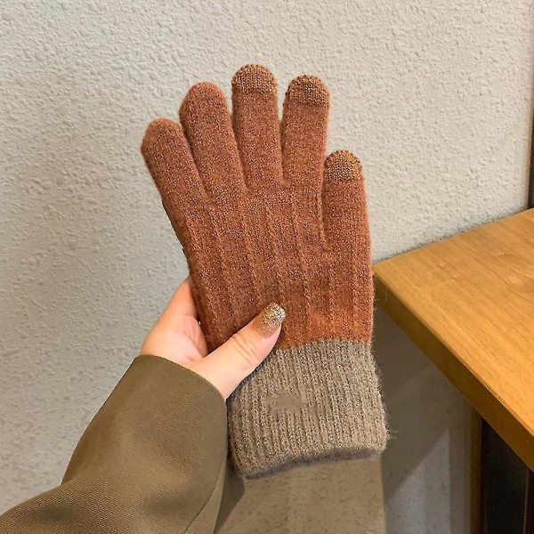 Talvi kosketusnäyttö venyvät lämpimät taikakäsineet lämmin villaneulos paksu fleece Style3
