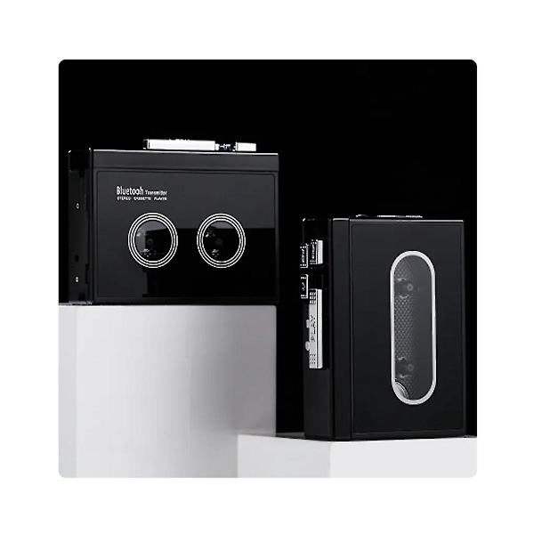 Svart Retro Stereo Kassettspiller Walkman Kassettbånd Musikk Audio Auto Revers Med Bluetooth