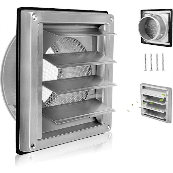 Ventilationsrist i rustfrit stål 150 mm, insektbeskyttelse, vejrbestandig luftkanalafdækning, anti-tilbageløbs vægventil