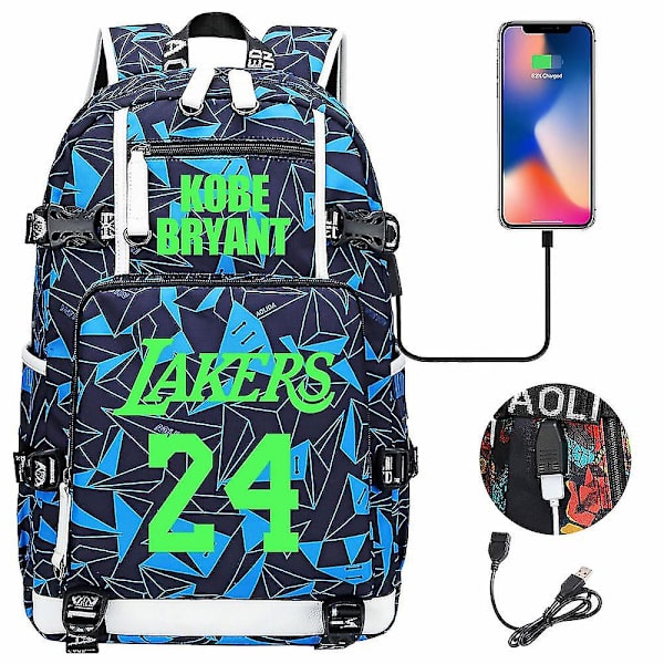 Nuorten opiskelijoiden koululaukku miesten ja naisten vapaa-ajan matkareppu Ko Be Bryant No.24 Lakers -reppu valaiseva nuorten ala- ja yläkoulun laukku USB C color-7