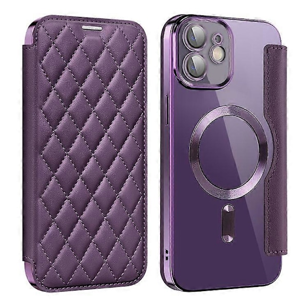 Kompatibel med iPhone 12 6.1 tommer Kortholder Læder Telefon Cover Kompatibel med MagSafe Indbygget Linse Film RFID Beskyttelse Purple