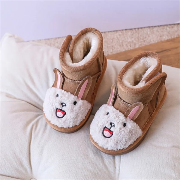 2023 Nye Babysnøstøvler Varm Plysj Søtt Kaninmønster Barnesko Myk Såle Mote Småbarn Jenter Gutter Støvler camel 23(insole 14.5 cm)