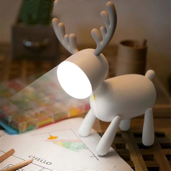 Jul Älg LED Bordslampa USB Laddning Nattlampa Universell Bordslampa (Vit)