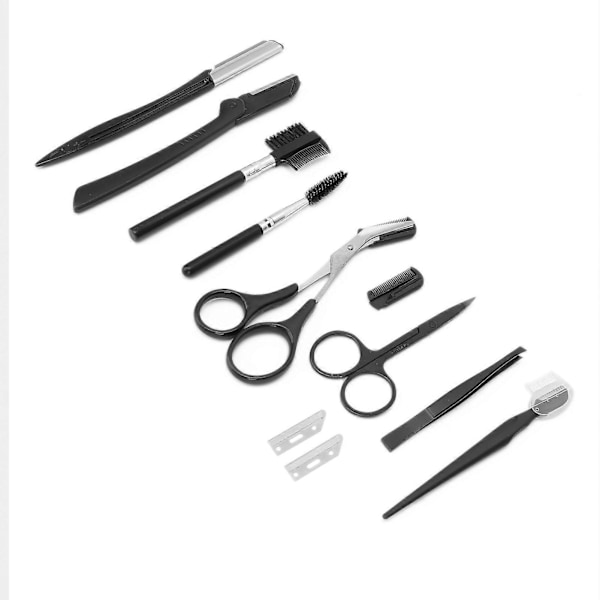 10 st Ögonbryns Grooming Kit Ögonbrynssax Ögonbrynsborste Pincett Ögonbrynsrakhyvel Set