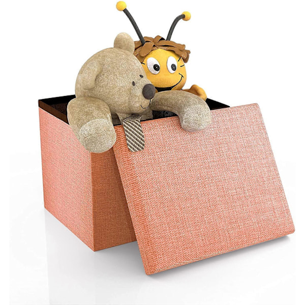 Kokoontaitettava rahi 30x30x30 cm mandariininoranssina  Koristeellinen säilytyslaatikko pellavankaltaisesta kankaasta tilan säästämiseksi  Rintakehäjakkaraistuin