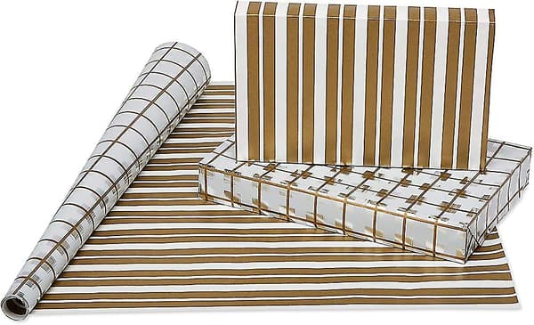 Vendbart juleindpakningspapir, guld og sølv 4 ruller, 7,4 m²