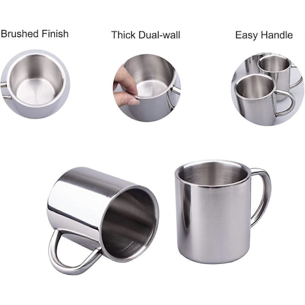 Teacup Rostfritt Stål Dubbelvägg Mugg 220ml Dricka Te Kaffe Varm Soppa Set