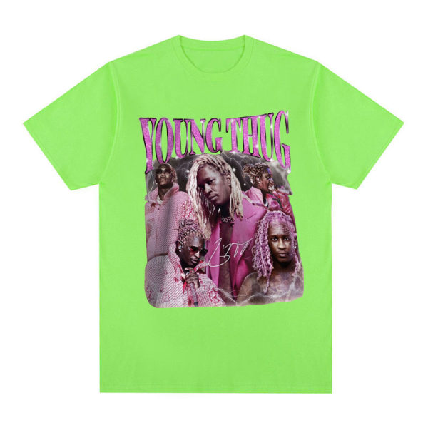 Rapper Young Thug Grafisk T-shirt Hip Hop Vintage Kortärmad T-shirt för män Green L