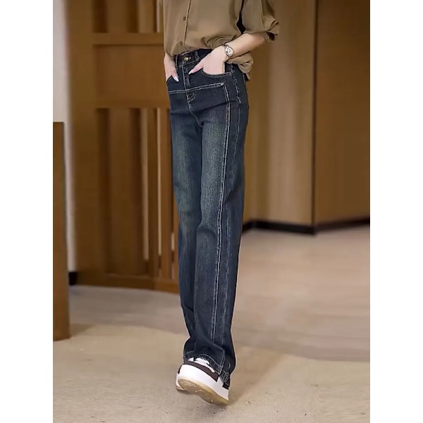 Y2k Jeans Stor Storlek Lös Smal Version Raka Ben Dam Jeans 2023 Nya Päronform Hög Midja Slimmande Elastiska Dambyxor Blue-small fellow 4XL